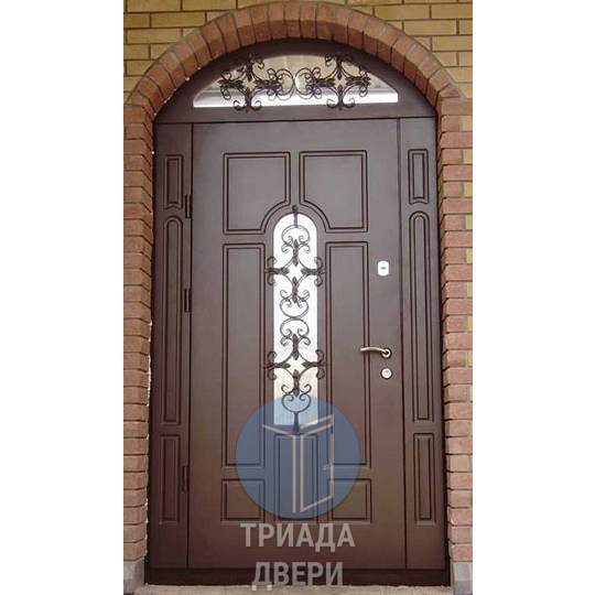 дверь стальная элитного класса со стеклом и ковкой - фото 1