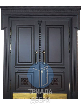 парадная двустворчатая дверь с отделкой из массива дерева