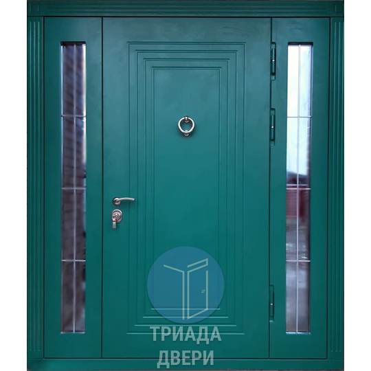 стальная наружная дверь для дачи с мдф и боковыми вставками