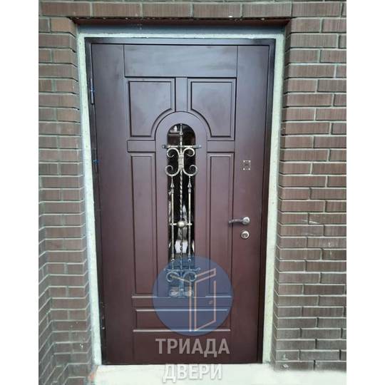 дверь со стеклом и ковкой для кирпичного дома - фото 1