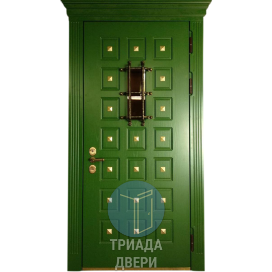 дверь для коттеджа со стеклом и карнизом