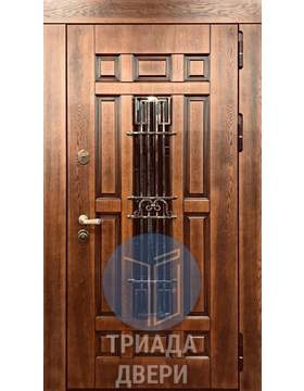 дверь металлическая отделки мдф со стеклом и ковкой в дом